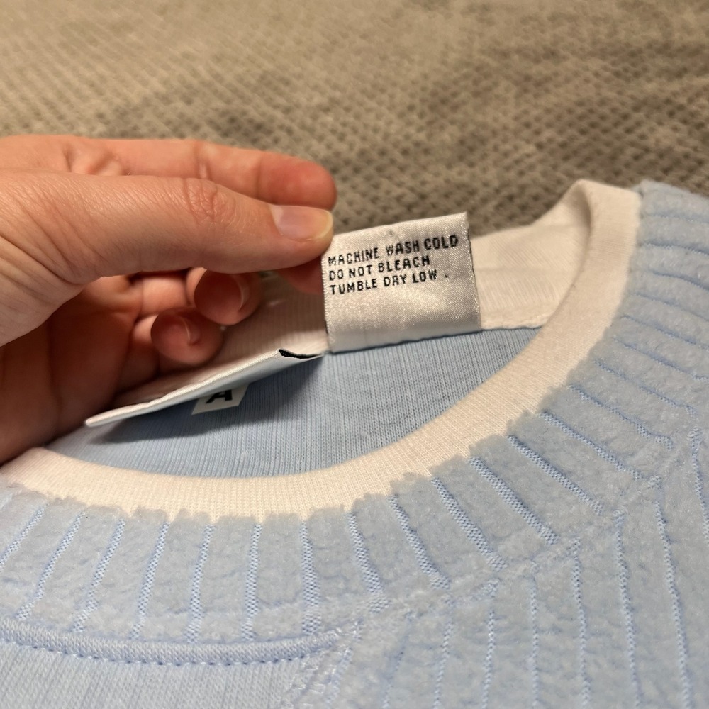 Fashion Bug Vintage Ribbed Sweatshirt XL Baby Blue Crewneck Double Layer Cuffs - Picture 4 of 8